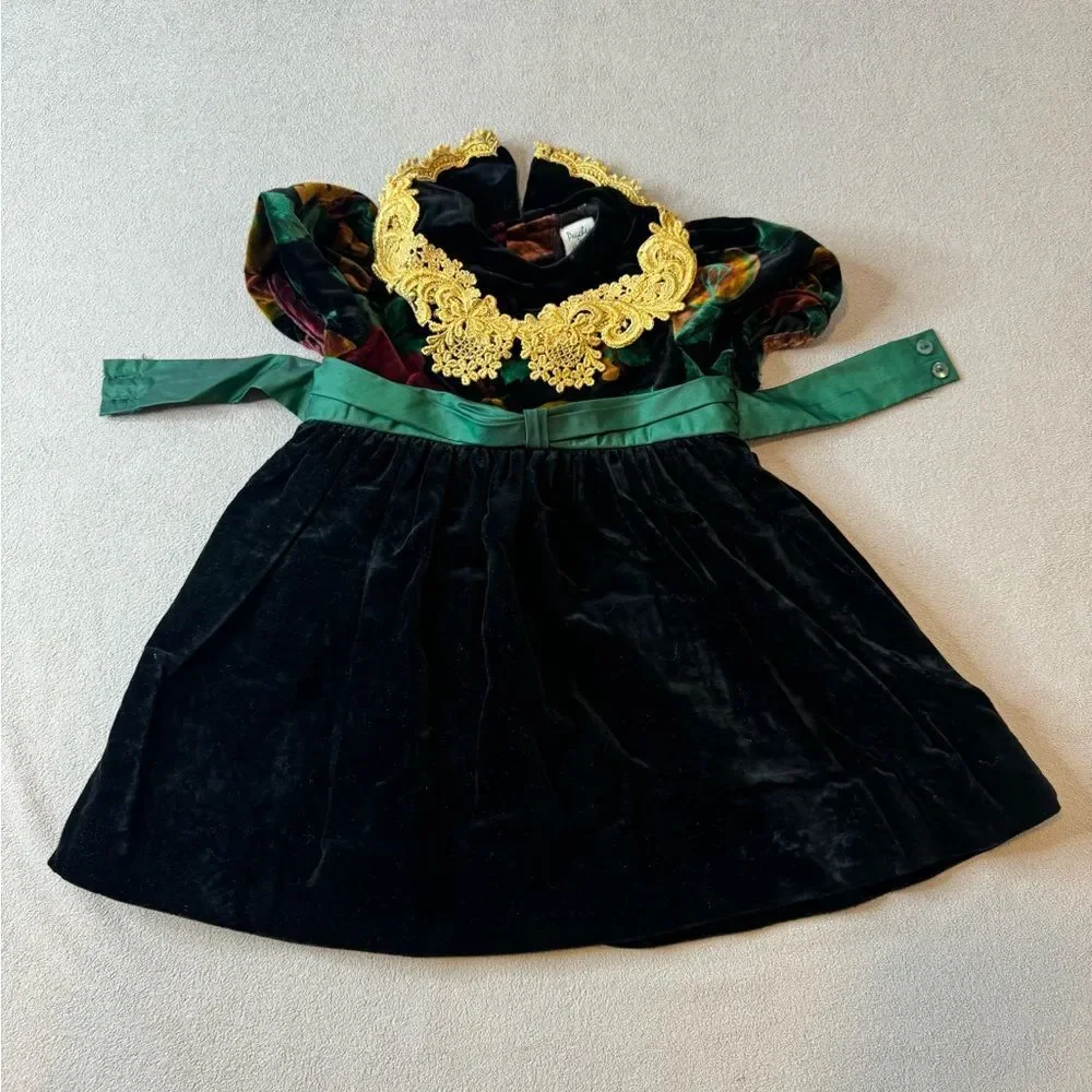 Peaches N Cream Toddler Girl Dress Size 2T Holiday Velvet Floral Black
